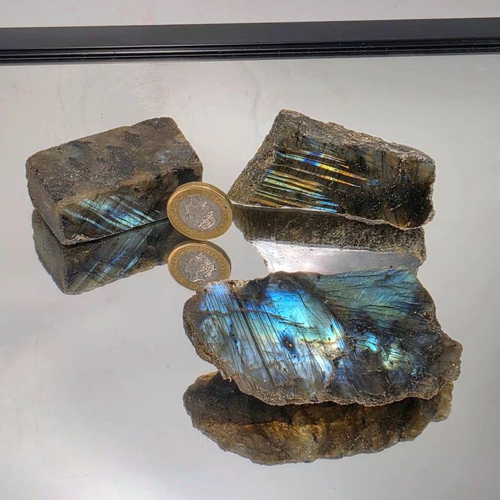 Distinction Crystals – wholesale Spiritual stone/crystal – Labradorite Crystal Slices, Half Polished 250g Batch2