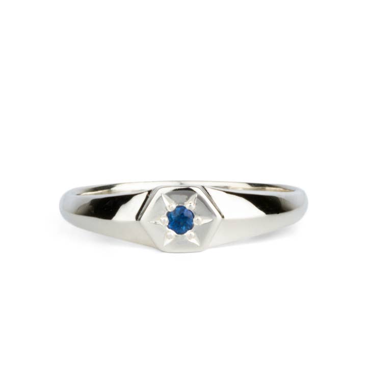 Astra Signet Ring Silver With Star Set Blue Sapphire for wholesale by Corey Egan