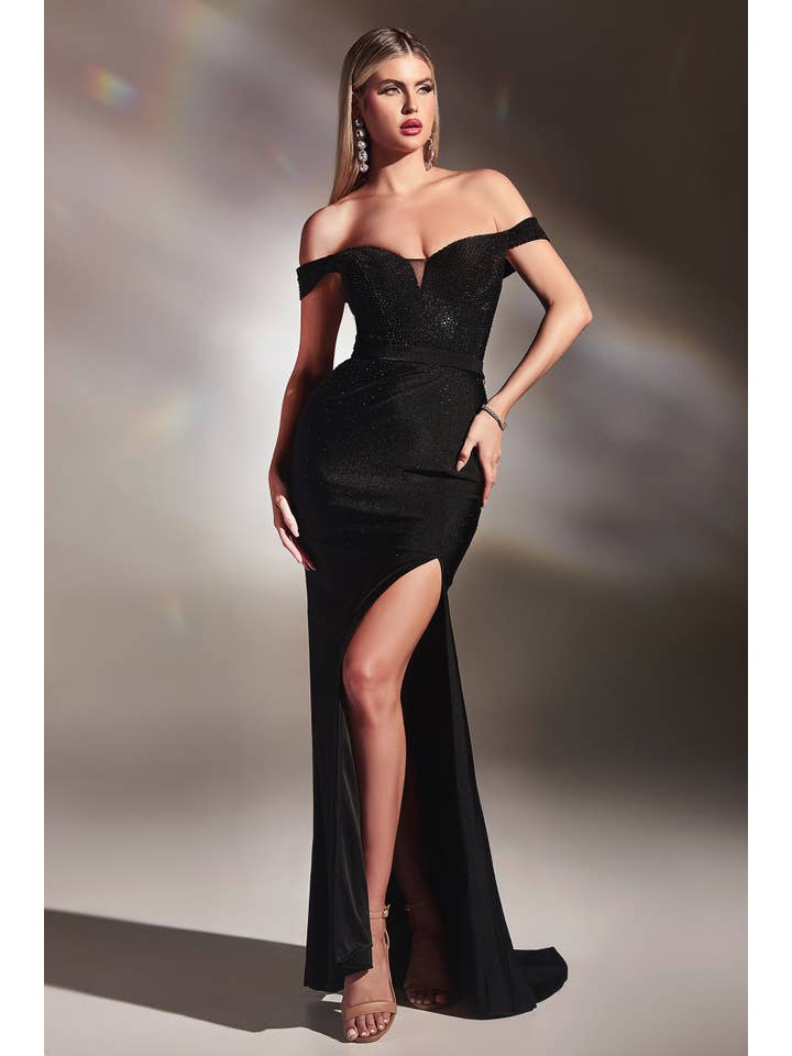 Ladivine by Cinderella Divine - Wholesale Gown - Women's - OFF THE SHOULDER HOT STONE FITTED GOWN