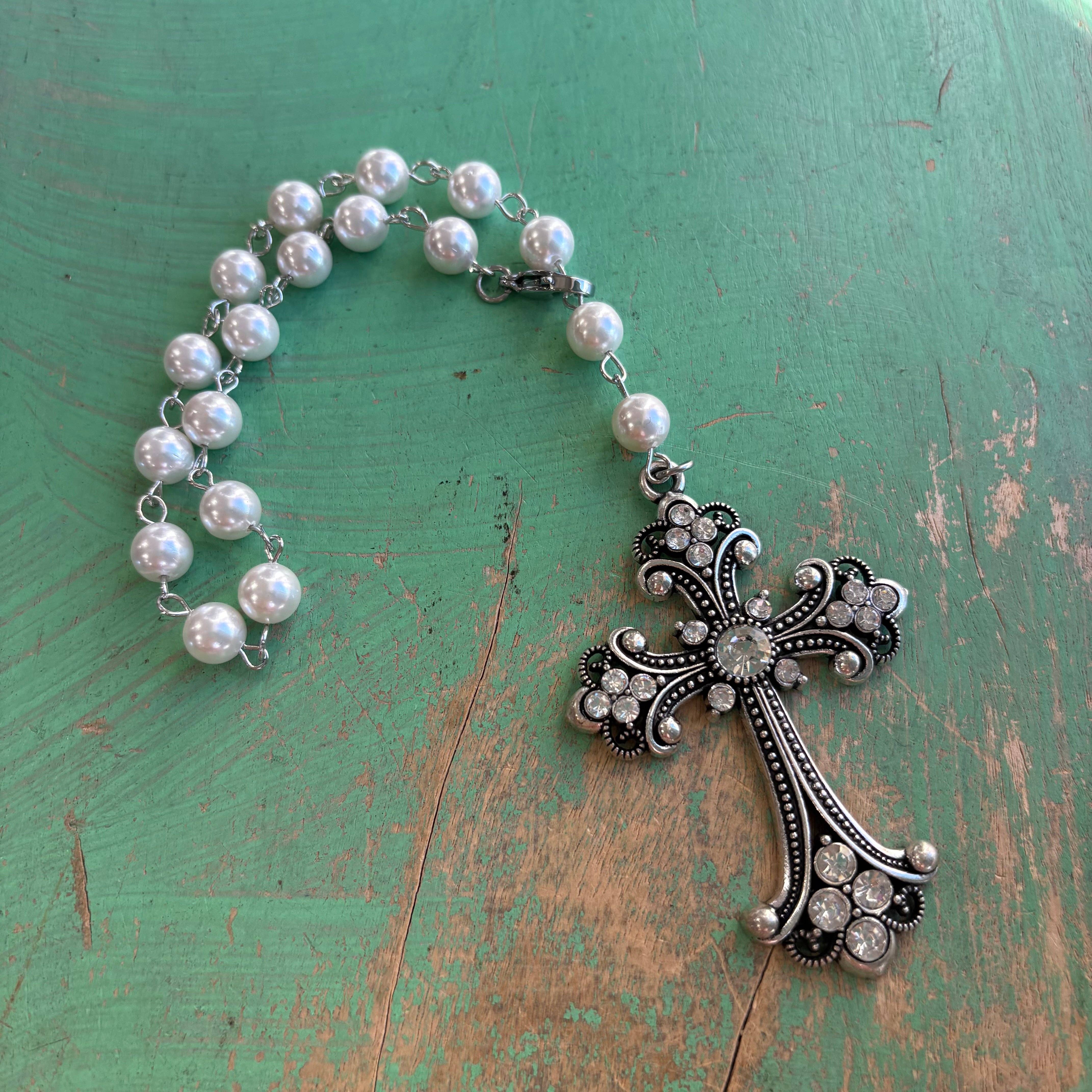 Love and Honor Jesus LLC - Wholesale Car Decorative Charm - Unisex - Jeweled Cross Car Blessing0