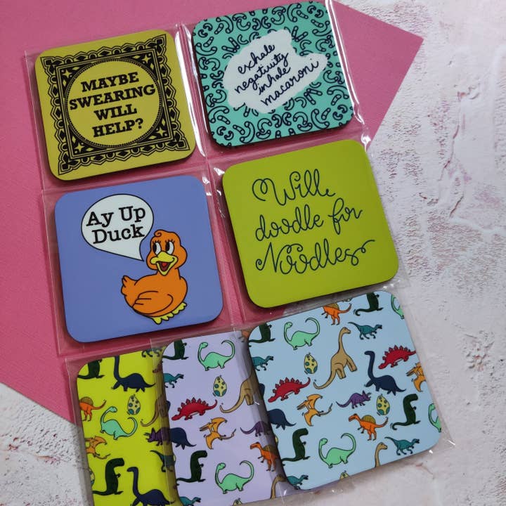 FayDixonDesign – wholesale Coasters – Will Doodle for Noodles Square Coaster3