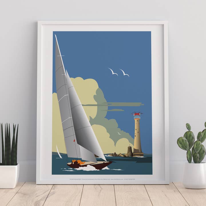 Boat & Lighthouse By Artist Dave Thompson - Art Print for wholesale by Star Editions