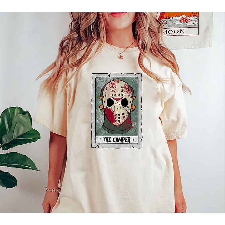 Black Jason Voorhees Tarot Card Shirt, The Camper Friday Shirt for wholesale on Faire