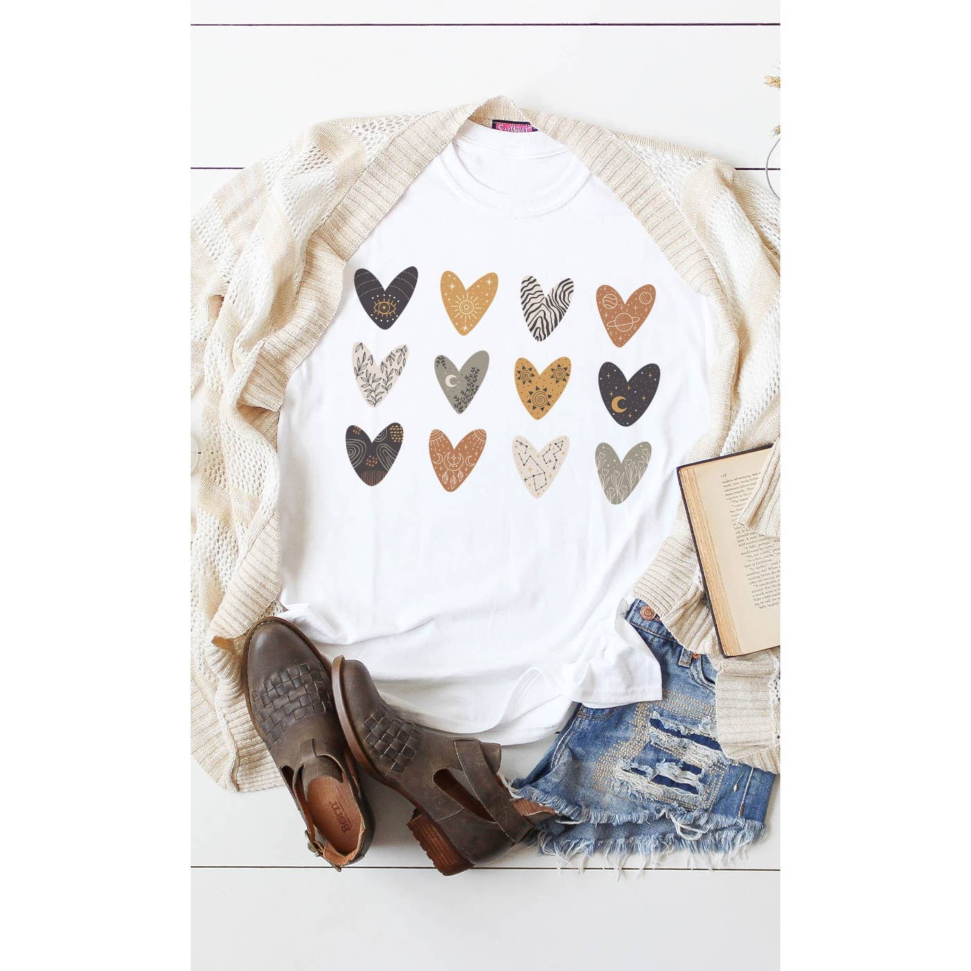 Kissed Apparel - Wholesale T-Shirt (Graphic) - Women's - Boho Hearts Earthy Colors Graphic Tee1