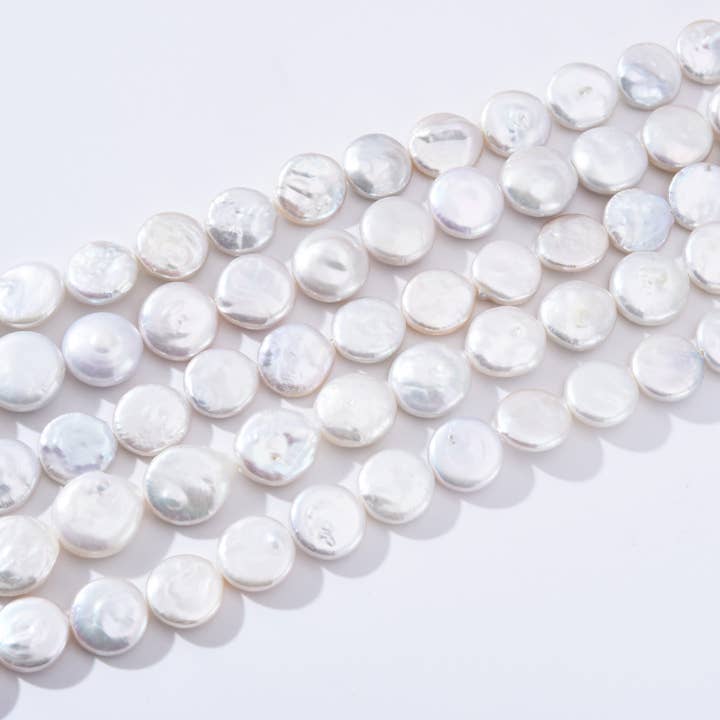 findings4uGem - Wholesale Beaded/Pearl Necklace - Natural Freshwater White Keshi Pearl Coin Pearl Bead FWP0071
