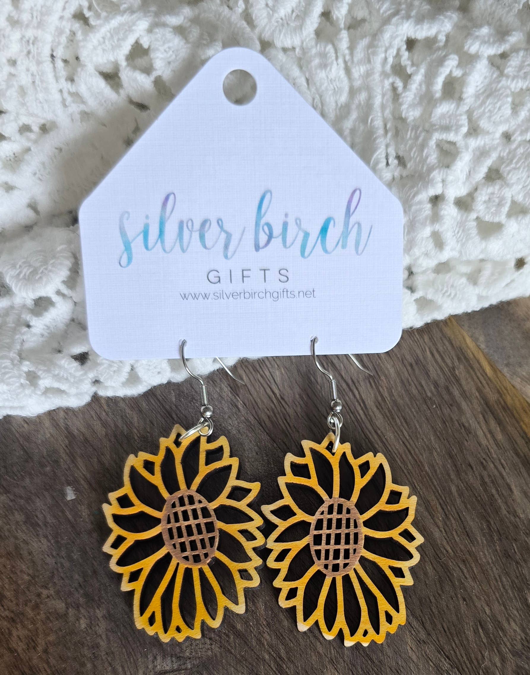 Silver Birch Designs Jewelry - Wholesale Dangle Earrings - Sunflower Cutout Earrings/ Fall Autumn Earrings1