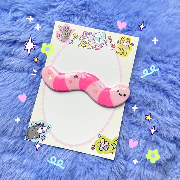 Wormie Hair Clip for wholesale by Sun Puff Studios