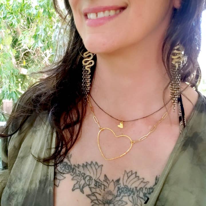 Dreamers of Dreams - Wholesale Pendant/Charm Necklace - Big Gold Heart | Paperclip Chain Necklace8