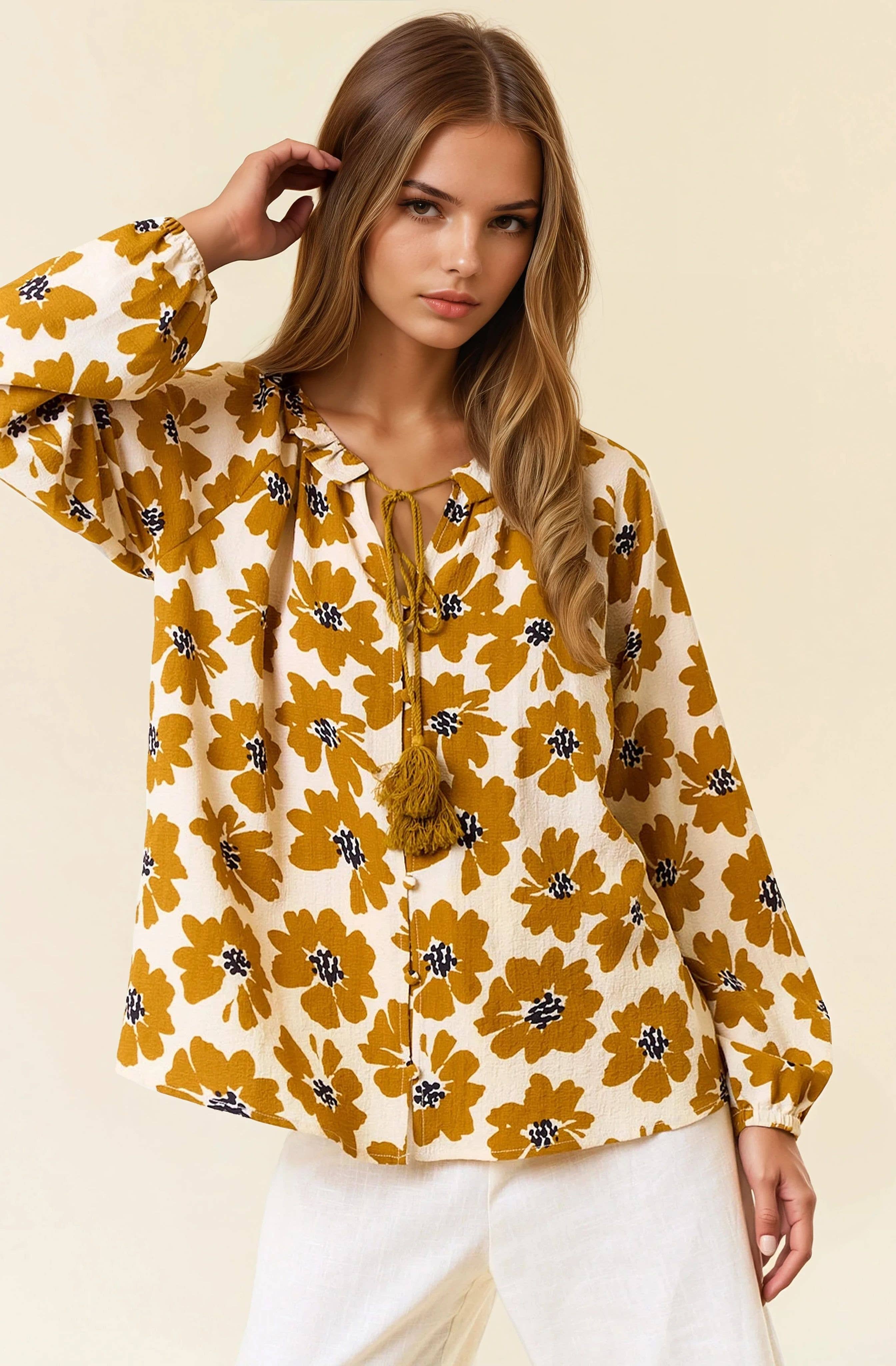 Doe and Rae - Vente Chemisier – femme - Blouse boutonnée à manches longues à imprimé floral - 44646T6