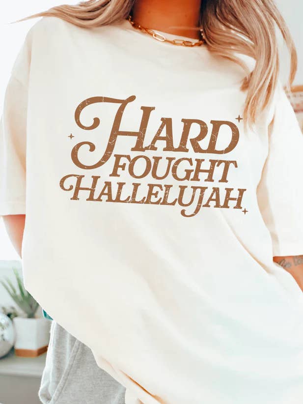 Hard Fought Hallelujah Graphic Shirt  for wholesale by Gospel Gear Co