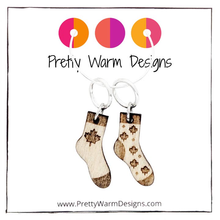 Maple Leaf Sock Stitch Marker Duo for Knitting for wholesale by Pretty Warm Designs