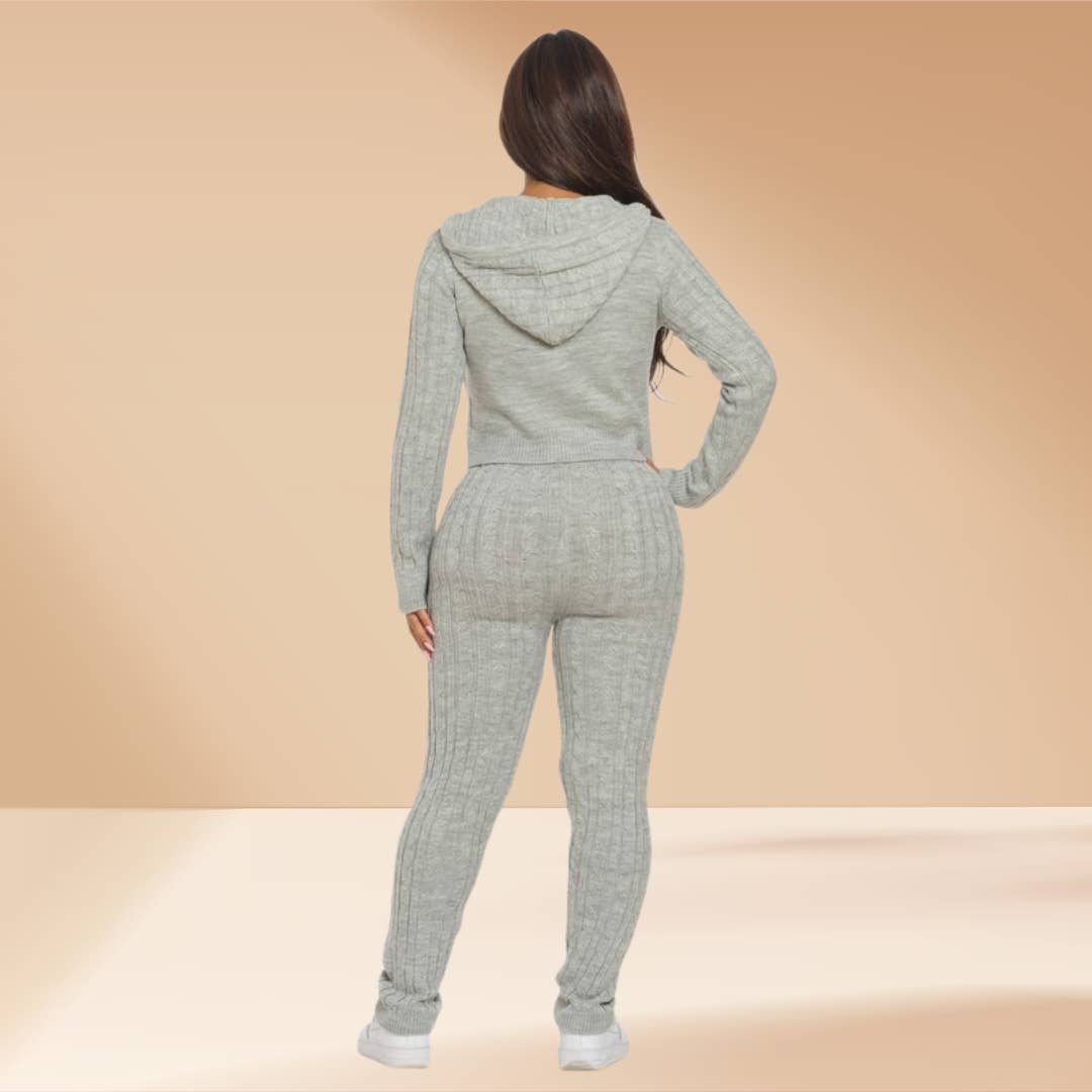 Celystrends - Wholesale Lounge Set - Women's - Cable Knit Pants Set Hooded Sweater6