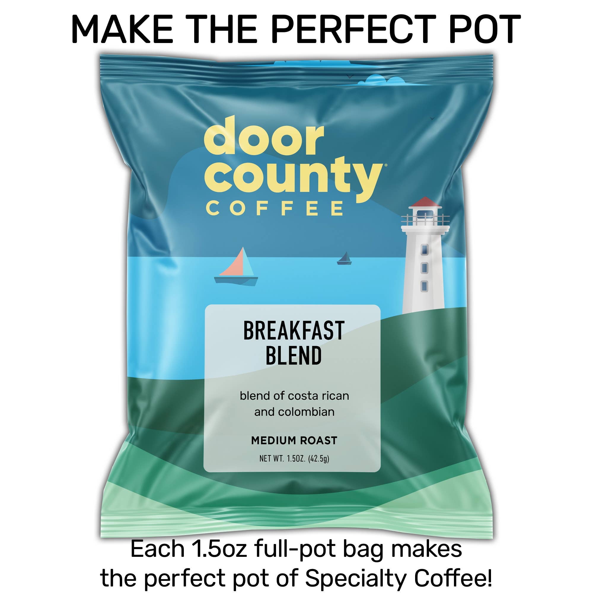 Door County Coffee - Wholesale Ground Coffee - Breakfast Blend Coffee Medium Roast Ground, 1.5oz, 6 pack1