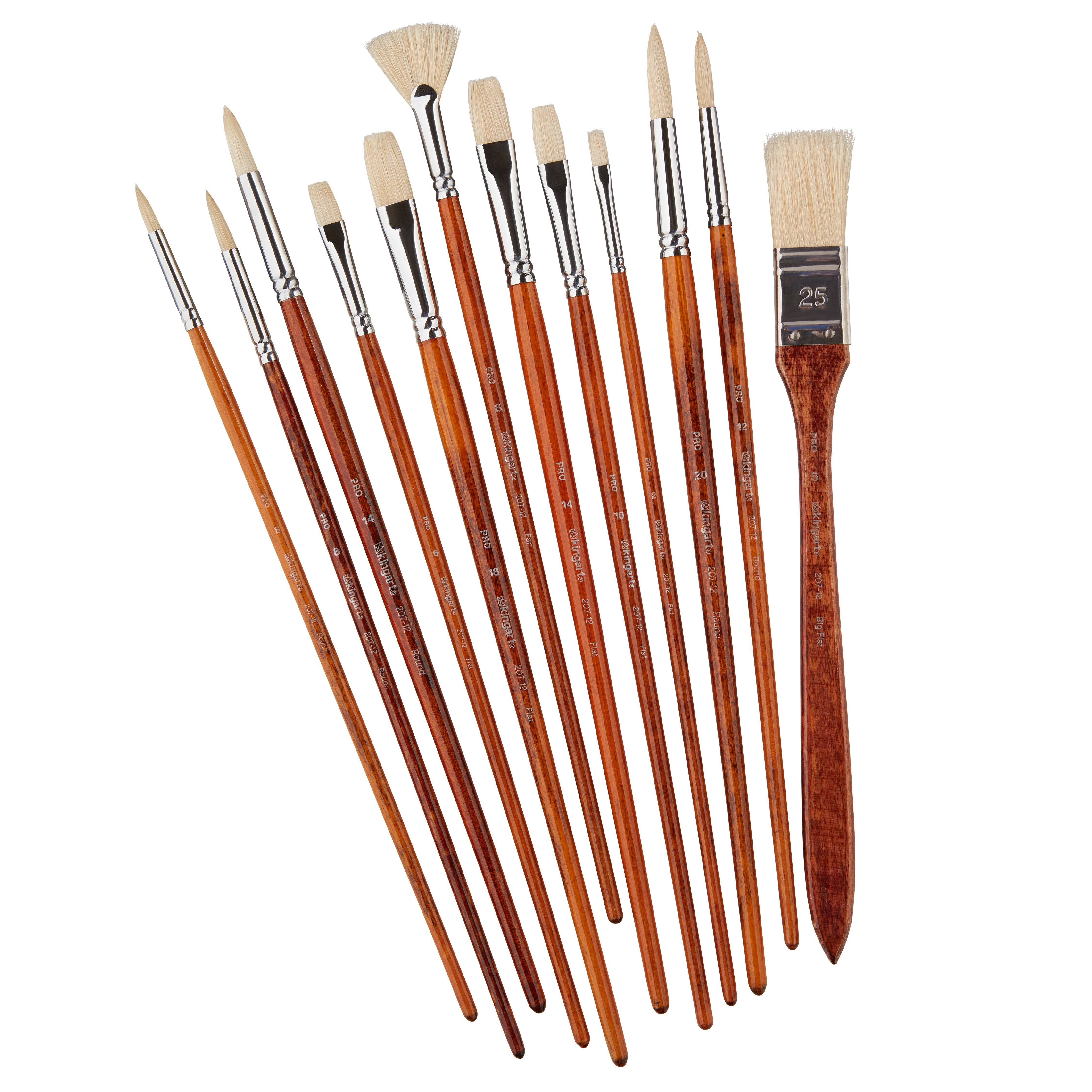 KINGART - Wholesale Paint/Wax Brush - PRO Natural Bristle Brush Set - Long Handle - 12 Pieces1