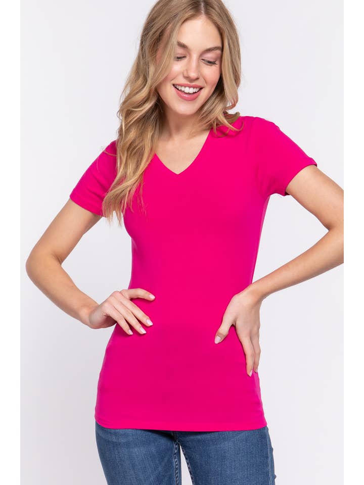 Active Basic | Active USA - Wholesale T-Shirt - Women's - Short Sleeve Cotton Jersey V-neck Top 28