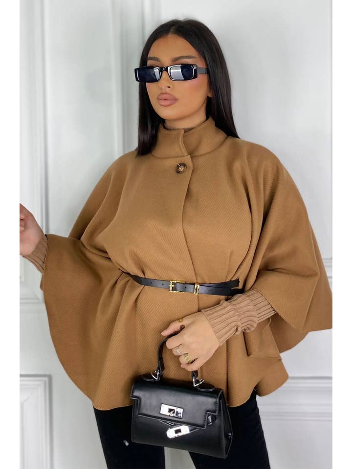 Femme Luxe – wholesale Cape – Women's – BELTED CAPE COAT5
