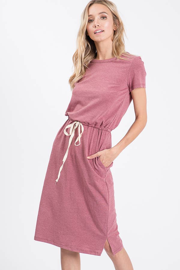 7th Ray - Vente Robe – femme - Robe T-shirt à cordon de serrage à la taille avec poches latérales D246516