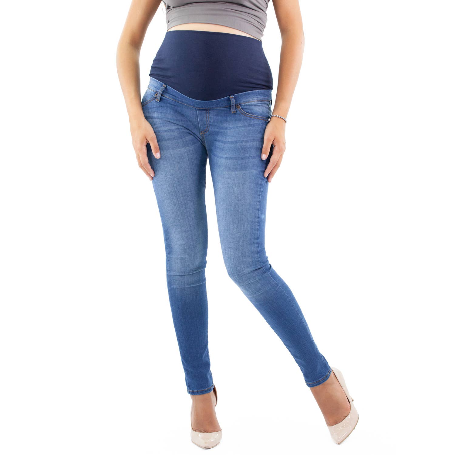 Delux, slim fit maternity jeans - light blue for wholesale on Faire2