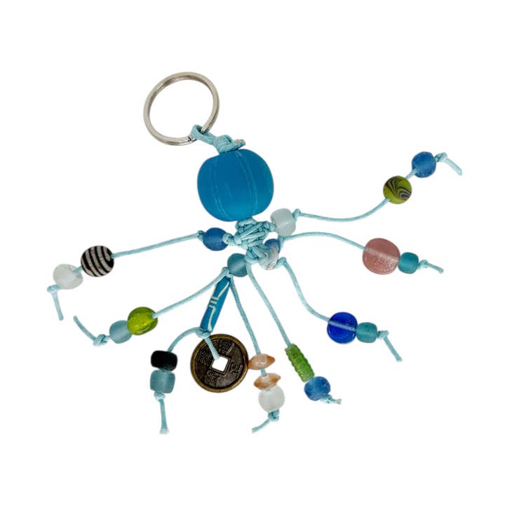 Boho Beachcomber Beach Sea Glass Bead Keychain, Turquoise for wholesale by Maka Imports