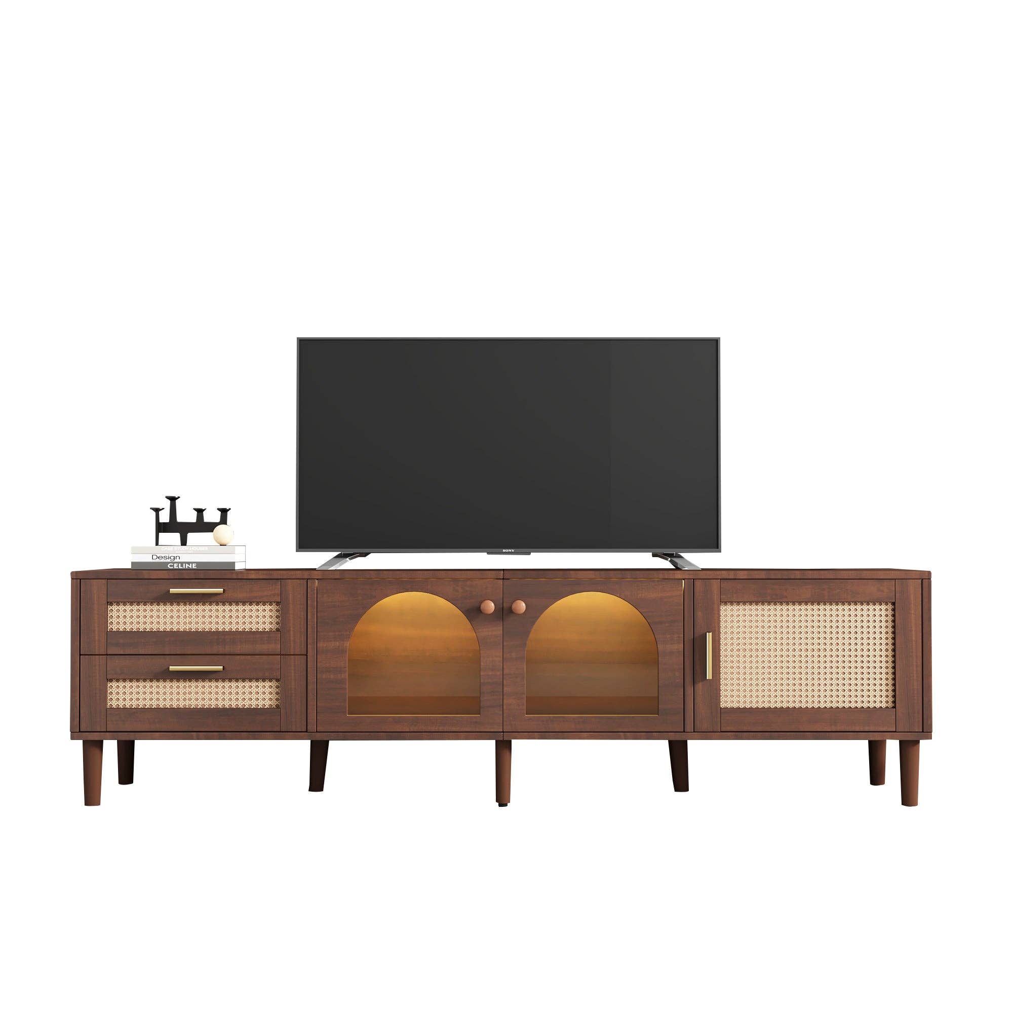 HOMYCASA DESIGN INC - Wholesale Console Table - Rattan TV Stand with LED Lights 3 Cabinets for 80" TVs15