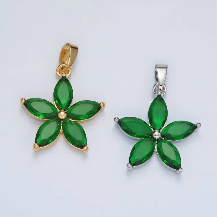 24K Guld Fylld Grön Marquise CZ Blomma Hänge i Guld & Silver | AA1389 för wholesale av Aim Eternal