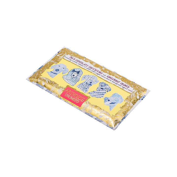 ARTHOUSE Unlimited – wholesale Chocolate bar – Blue Dogs, Milk Chocolate Cheesecake Bar With Gingernut Crun3