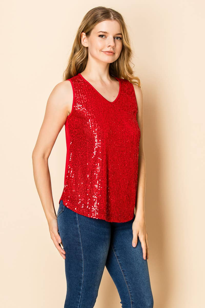W.A.Y. --Wonderful And Young - Wholesale Tank Top - Women's - Shimmery Sequin V Neck Top Tank21