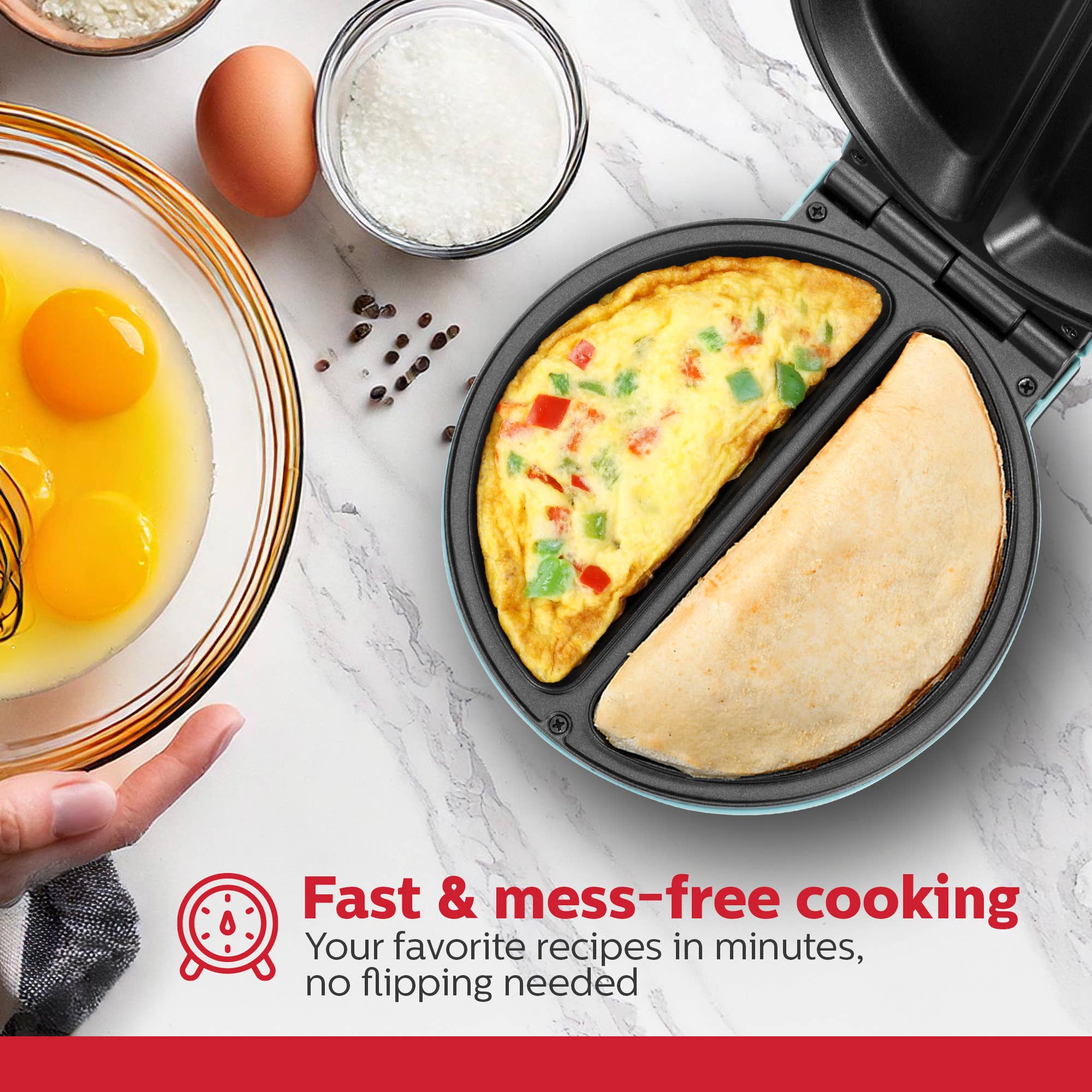 Holstein Housewares - Wholesale Kitchen Appliance - Easy Fast Breakfast Omelet Maker for Pancakes & Treats36