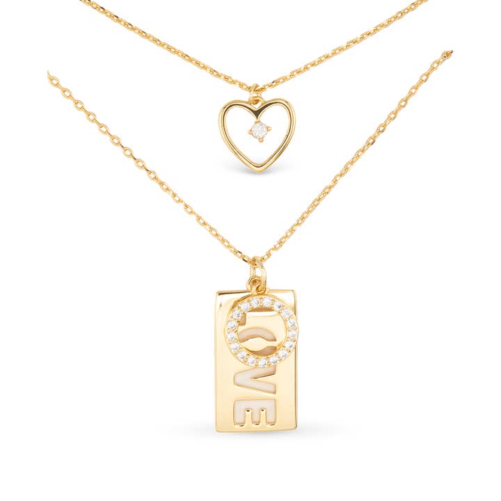 Gold Dual Love Heart Necklace for wholesale by Amanda Blu
