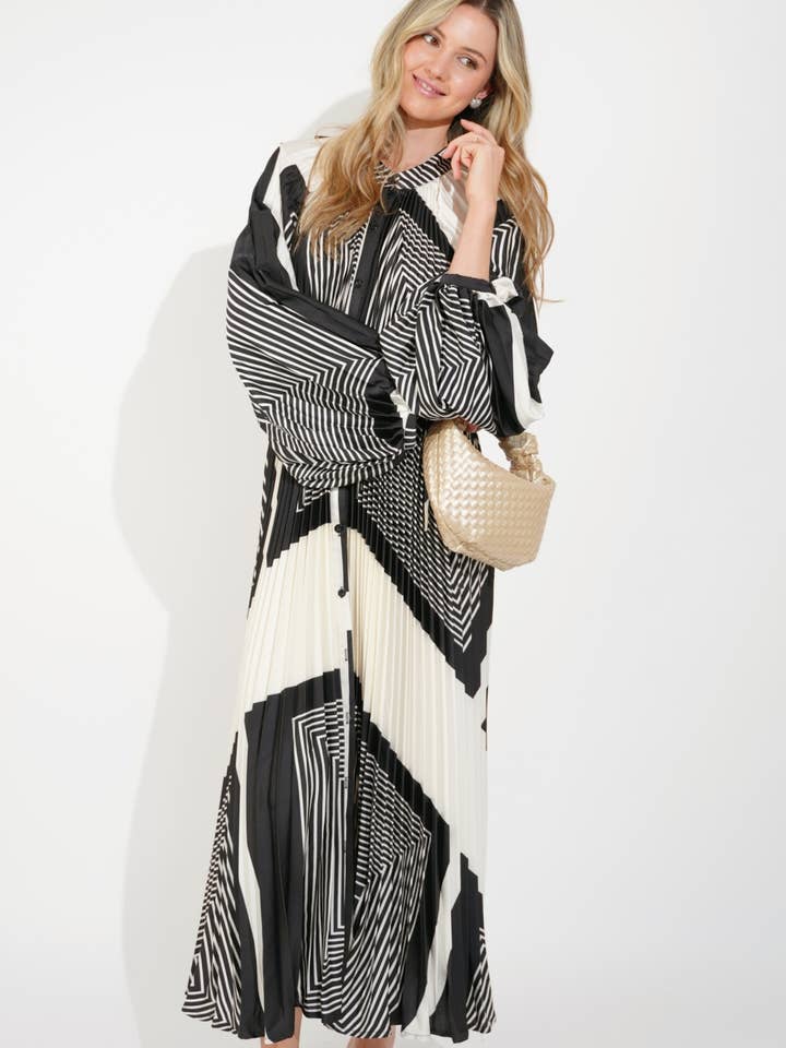 CY FASHION. LONDON - Wholesale Dress - Women's - Scarf print Full pleated long Shirt dress4