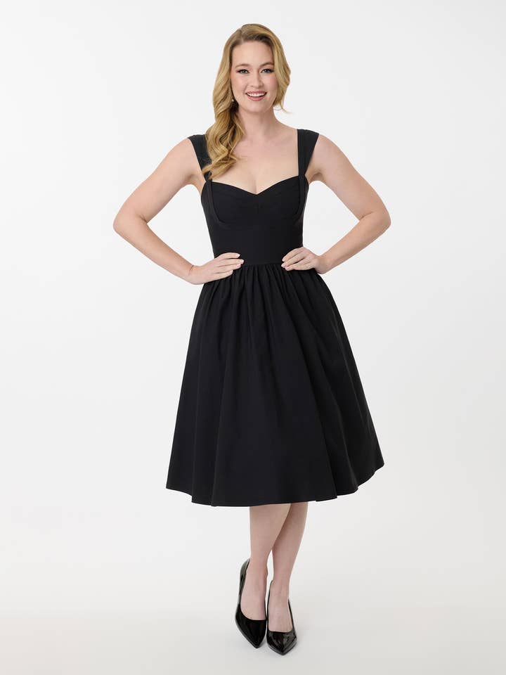 Unique Vintage Black Sleeveless Swing Dress for wholesale by Unique Vintage