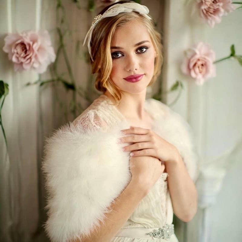 Athena Bridal Jewellery – wholesale Cape – Women's – VINTAGE INSPIRED MARABOU FEATHER STOLE - IVORY (SG1)3