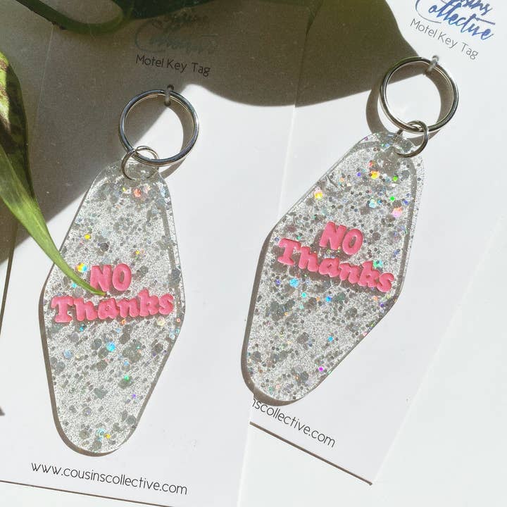 No Thanks Motel Keytag Keychain for wholesale by Cousins Collective
