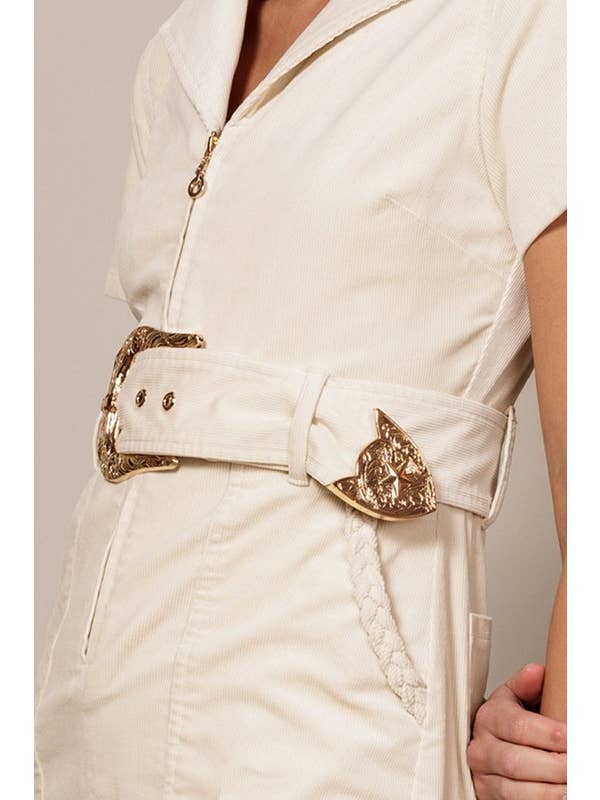 Endless Blu - Wholesale Dress - Women's - SHORT SLEEVE MINI DRESS WITH ZIPPER AND BELT
