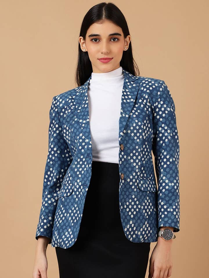 Indigo Blue Cotton Blazer for wholesale by INDOPHILIA