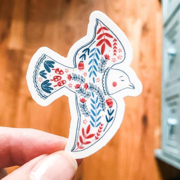 Vogel met bloemen sticker voor wholesale door Forest & Fauna Paper Co.
