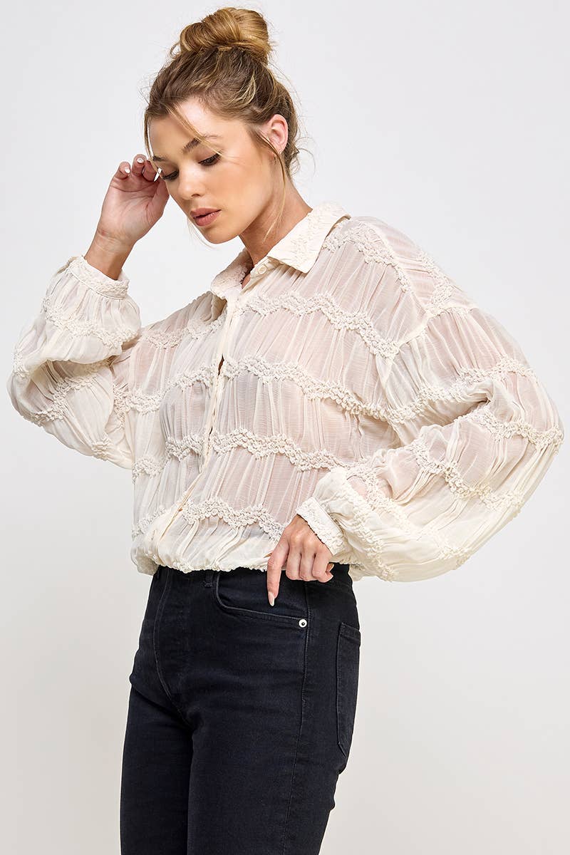 Allie Rose - Wholesale Button Down Shirt - Women's - Romantic Sheer Button Front Blouse5