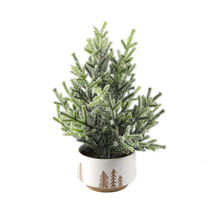 Flora Bunda Inc - Wholesale Artificial Christmas Tree - 11.5" Frosted Xmas tree in 4" Reversed Bowl Pot