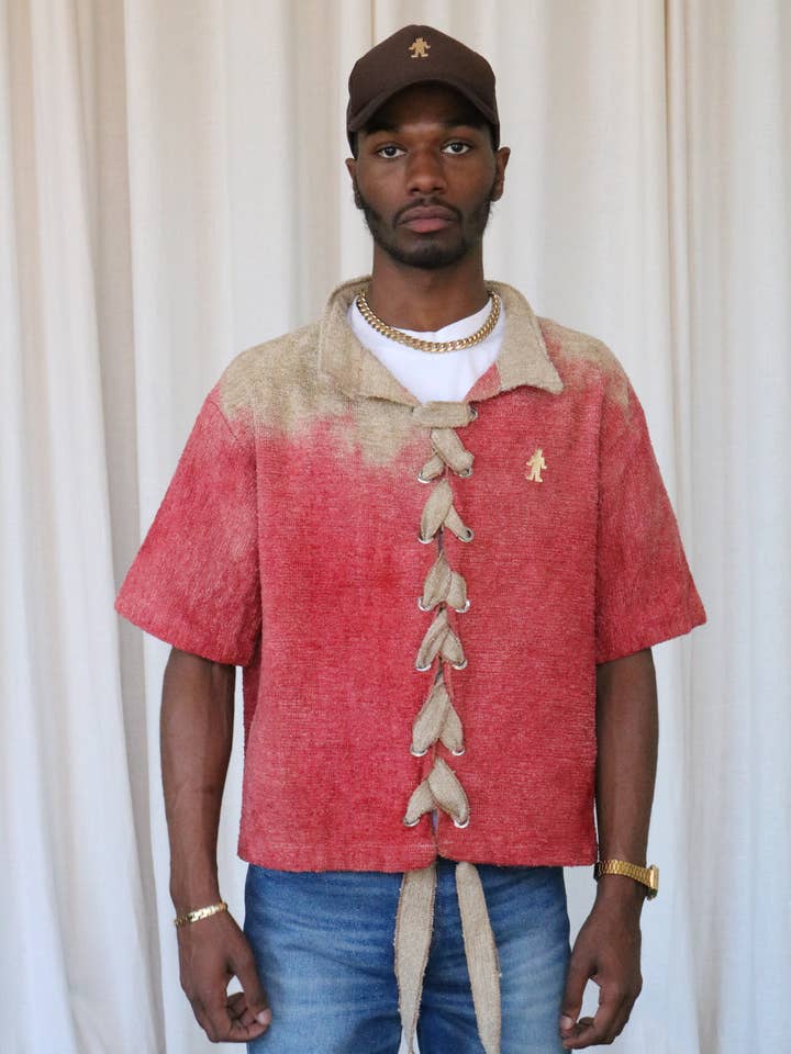 Dip dye lace up shirt Red for wholesale by JLW COLLECTION