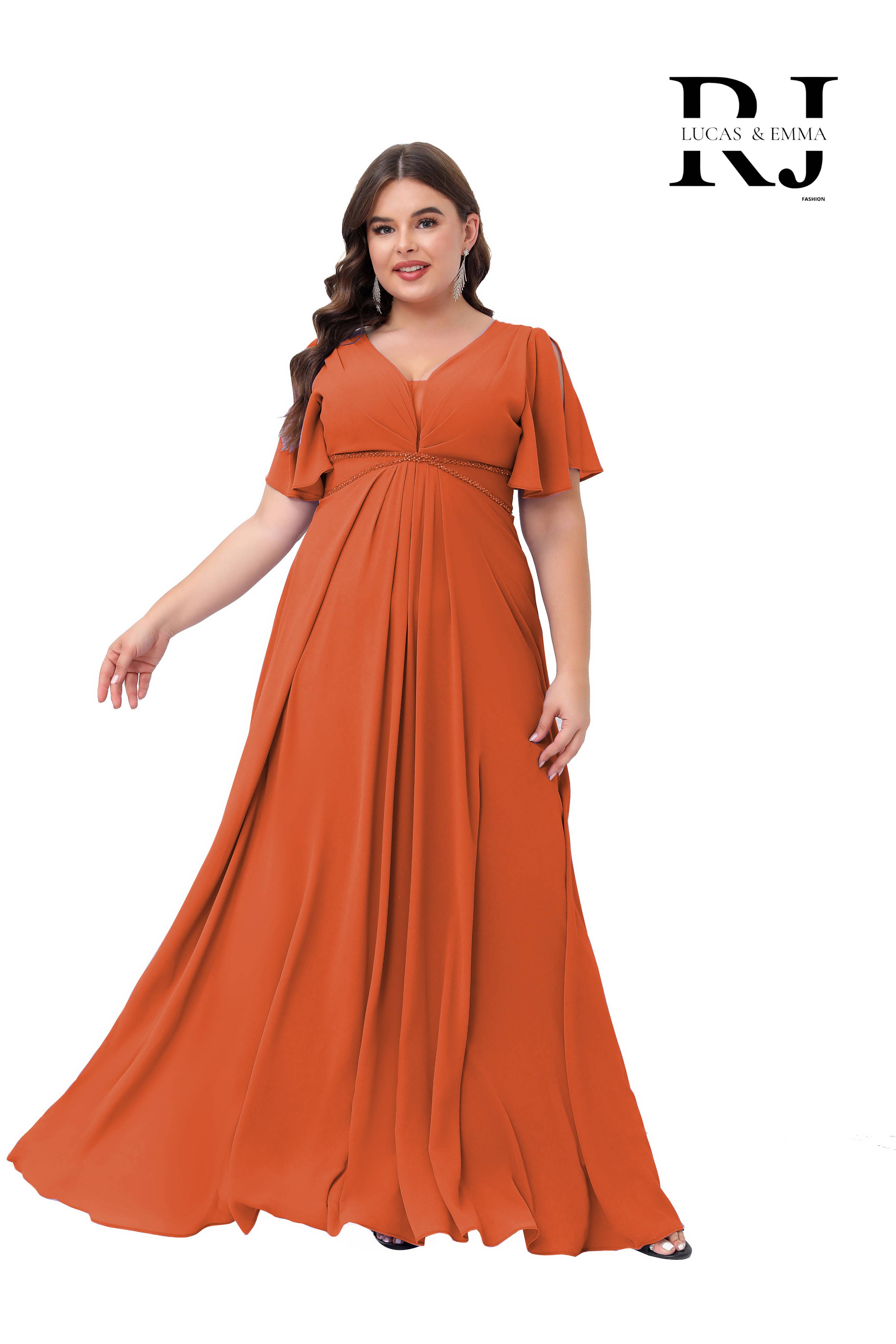 Lucas & Emma - Sarl RJ & co - Wholesale Gown - Women's - Plus size long fluid formal dress with V-neckline10