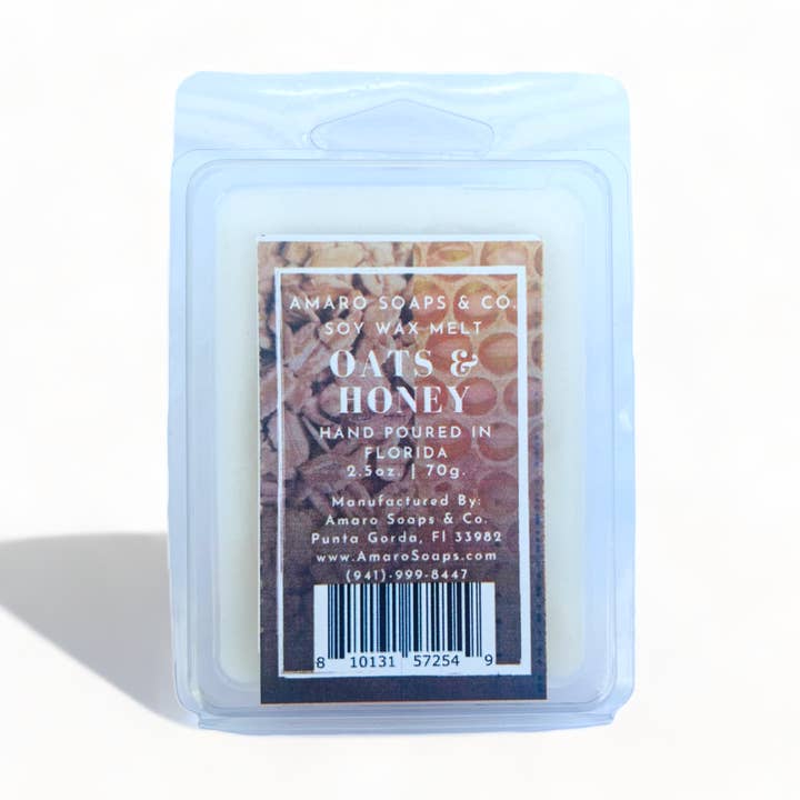 Fusione di cera di soia con avena e miele per la vendita all'ingrosso da parte di Amaro Soaps & Co.