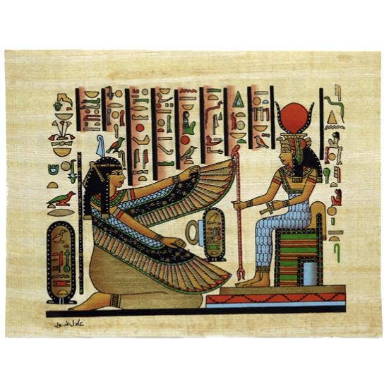 Hand-Painted Papyrus Egyptian Maat & Isis - 8" x 10" for wholesale by Discoveries, Inc.