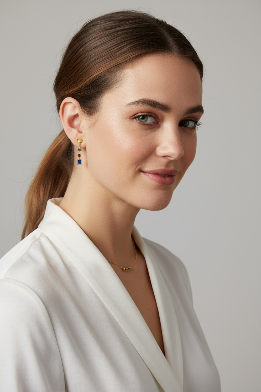 GoldFi - Wholesale Dangle Earrings - 18k Gold Filled Multicolor Dangling Shapes Earring1