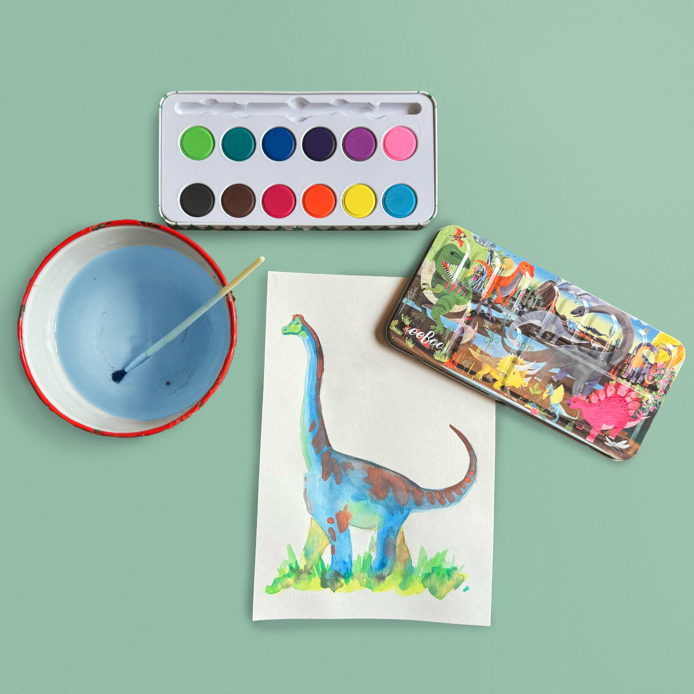 eeBoo - Vente Peintures aquarelles - Ensemble de Peinture Aquarelle Dinosaure3