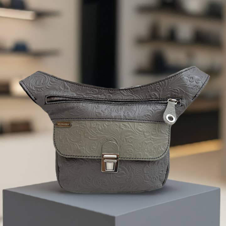 Mini Bæltetaske "Relief Grå Kontrast" · Læder · Eksklusivt Stykke Nr. 16657 for engroshandel hos CAOMKA