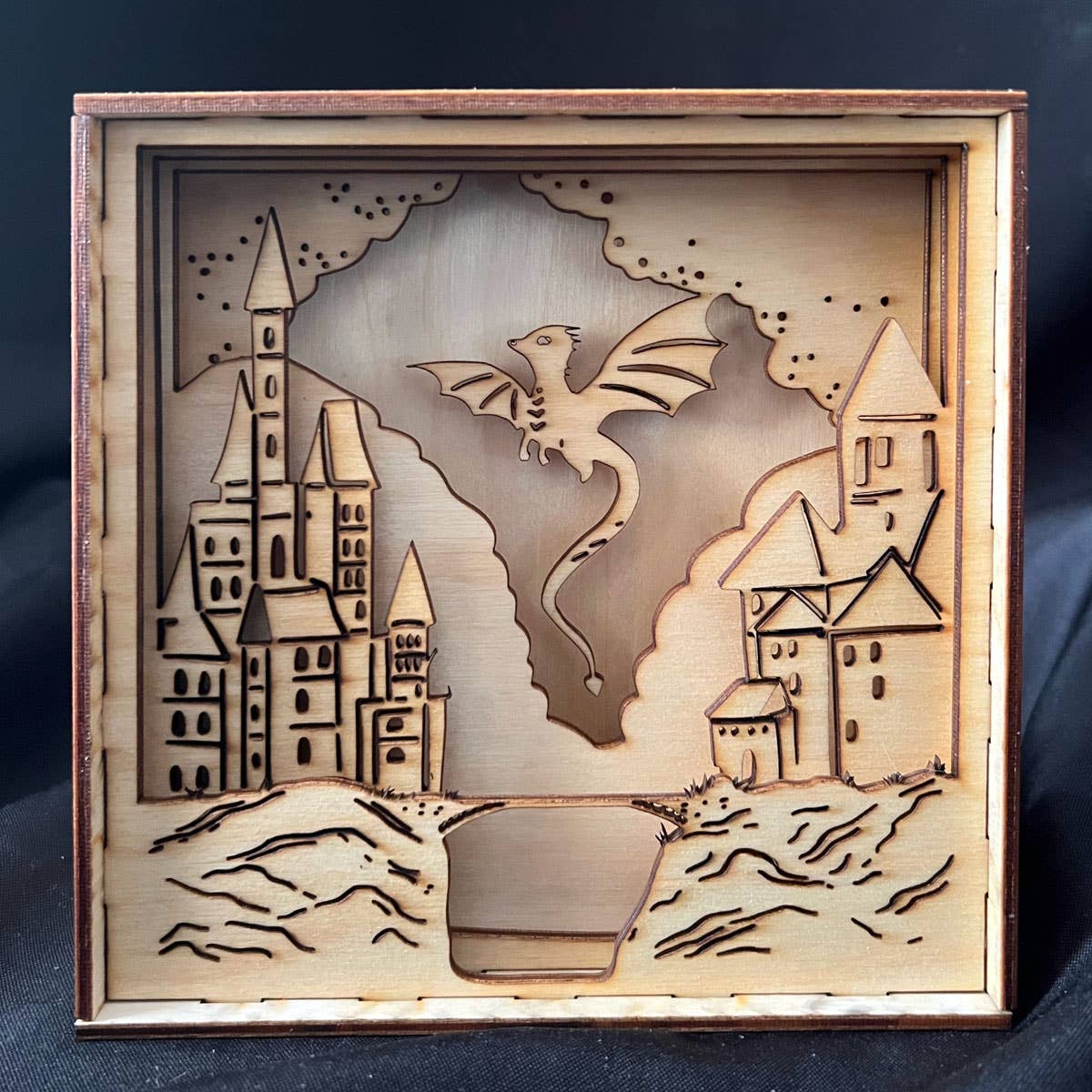 Squirrel Tacos Papercuts - Wholesale Bookend - Lightbox - Dragon and Medieval Castle multicolor night light1