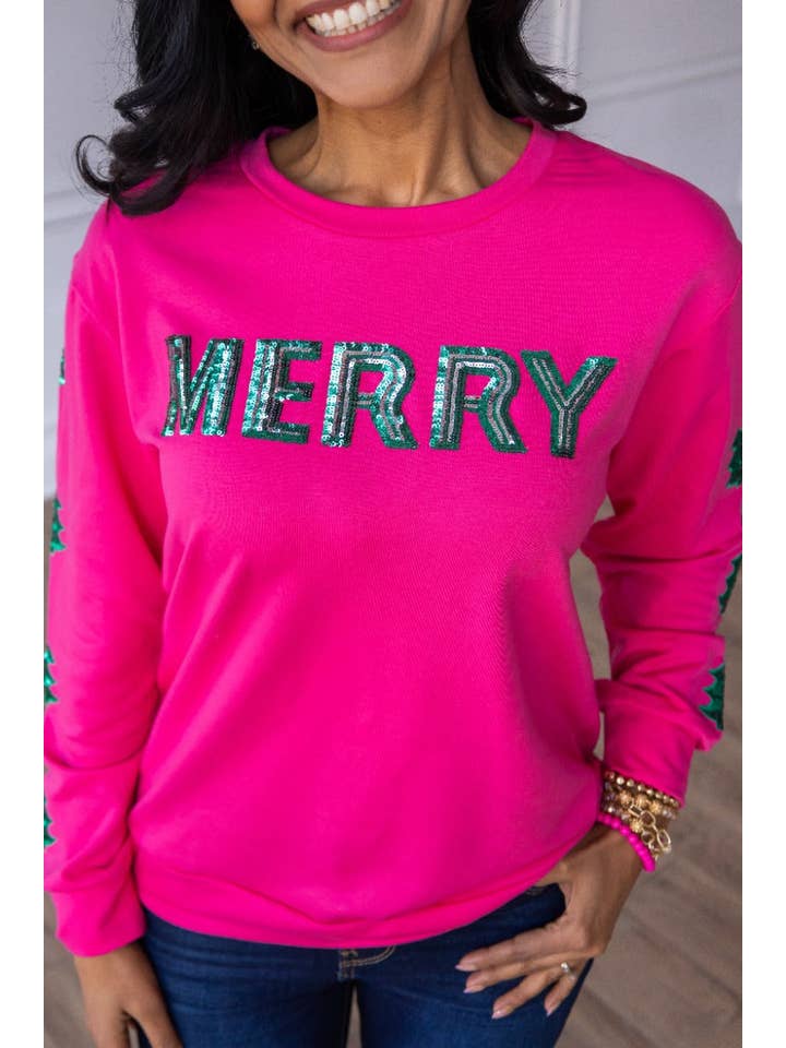 Sequins Merry Pink Pullover Sweater for wholesale on Faire