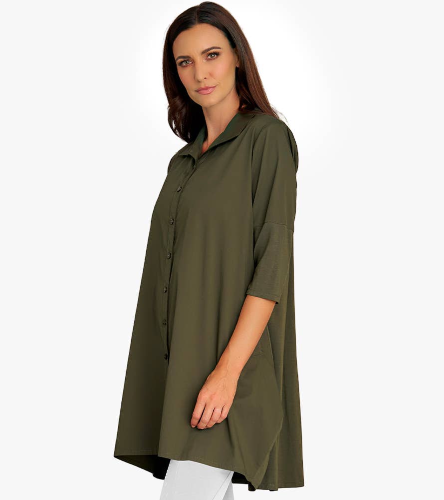 Stella Carakasi - Wholesale Tunic - Women's - Women's 3/4 Sleeve A-Line Cotton Poplin Tiburon Tunic Icon42