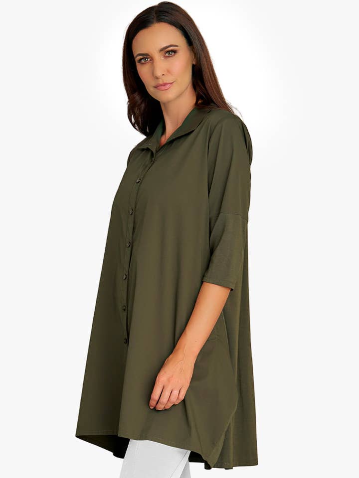 Stella Carakasi - Wholesale Tunic - Women's - Women's 3/4 Sleeve A-Line Cotton Poplin Tiburon Tunic Icon42