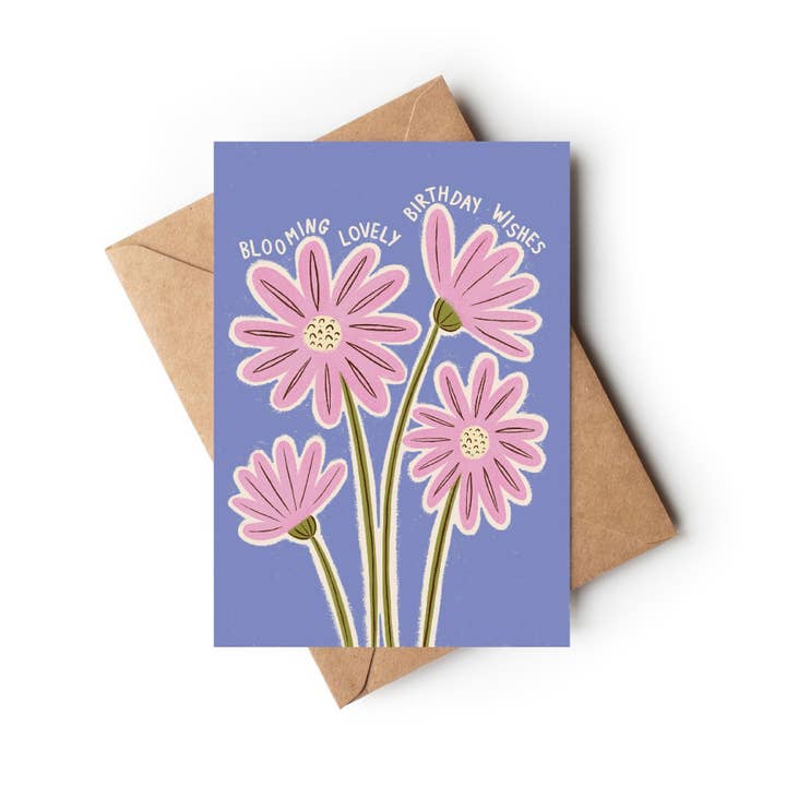 Amanda Clarke Illustration – wholesale Birthday card – Blooming Lovely Birthday Wishes - Colourful Floral Birthday